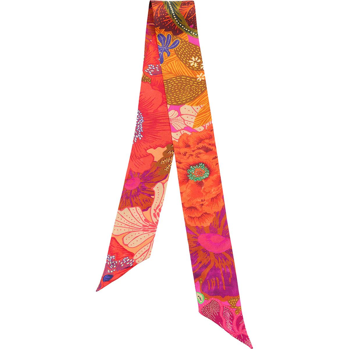 Schmaler Schal Bouquet Twilly. 100% Seide. Rosa, Orange. Bella Ballou
