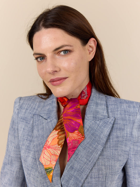 Bouquet Twilly smalt tørklæde. 100% silke. Pink, orange. Bella Ballou