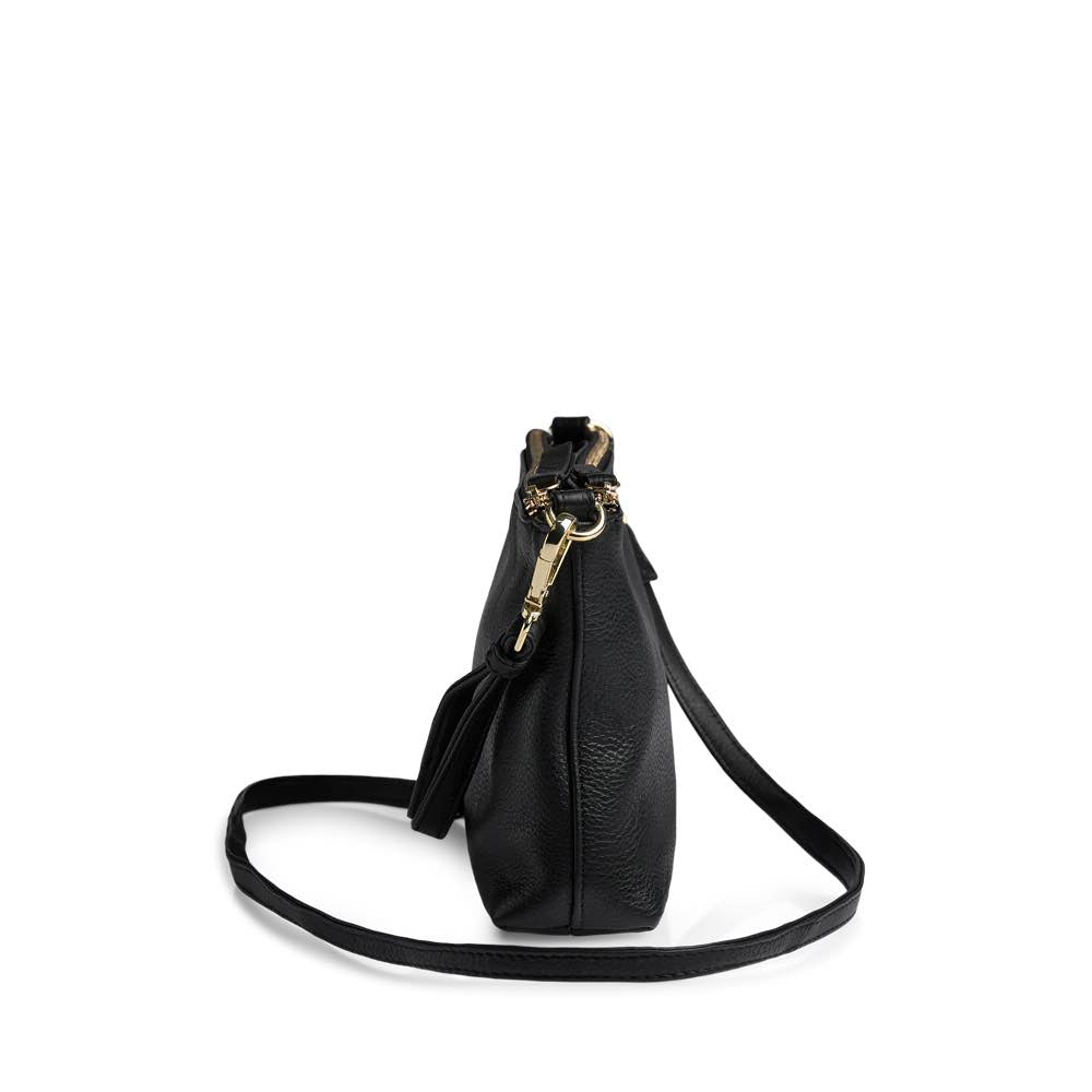 MikalaMBG Umhängetasche. Schwarz und Gold. Leder. Markberg