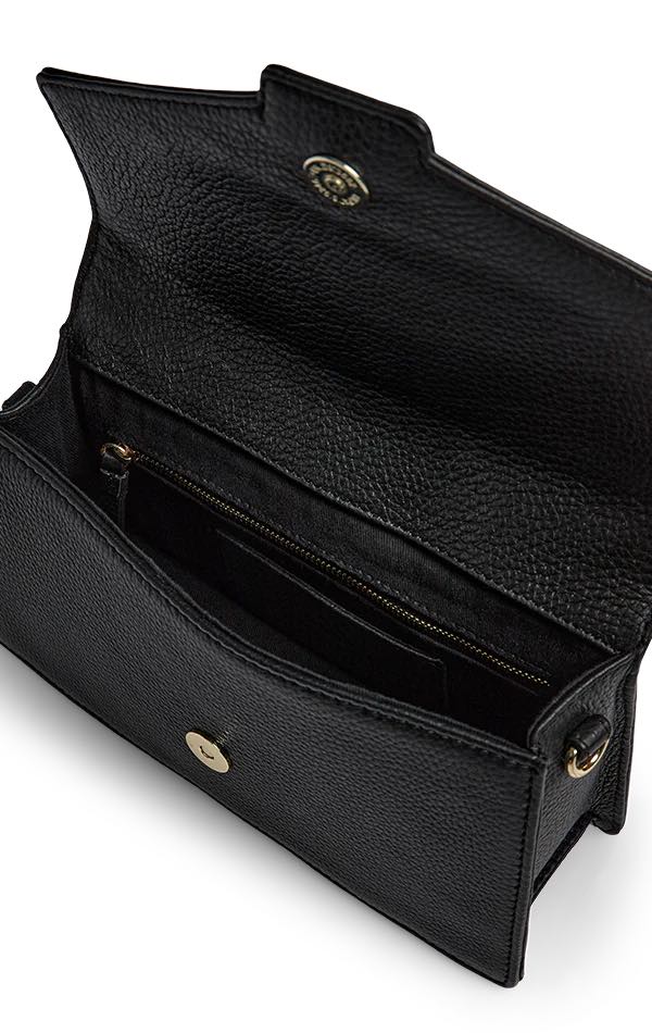ZoeMBG Umhängetasche. Schwarz und Gold. Leder. Markberg