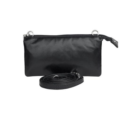 Barcelona clutch taske med rem. Sort. Læderskind. Cosystyle