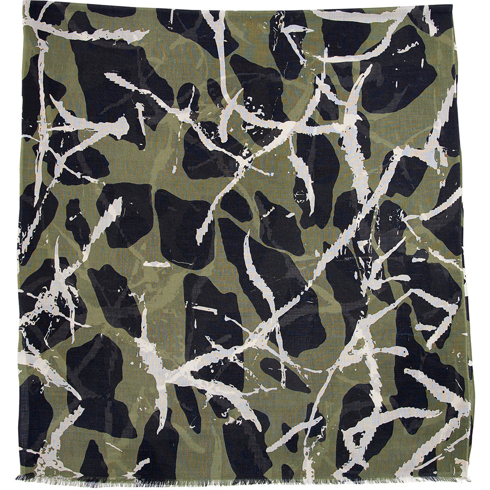 Damenschal Dots & Lines. 50 % Wolle, 50 % Seide. Oliv, Schwarz. Bella Ballou