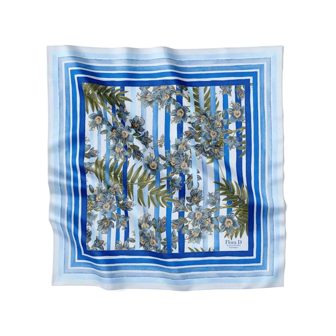 Gestreifter Seidenschal. 100 % Seide. Königsblau. Flora Danica Dänemark