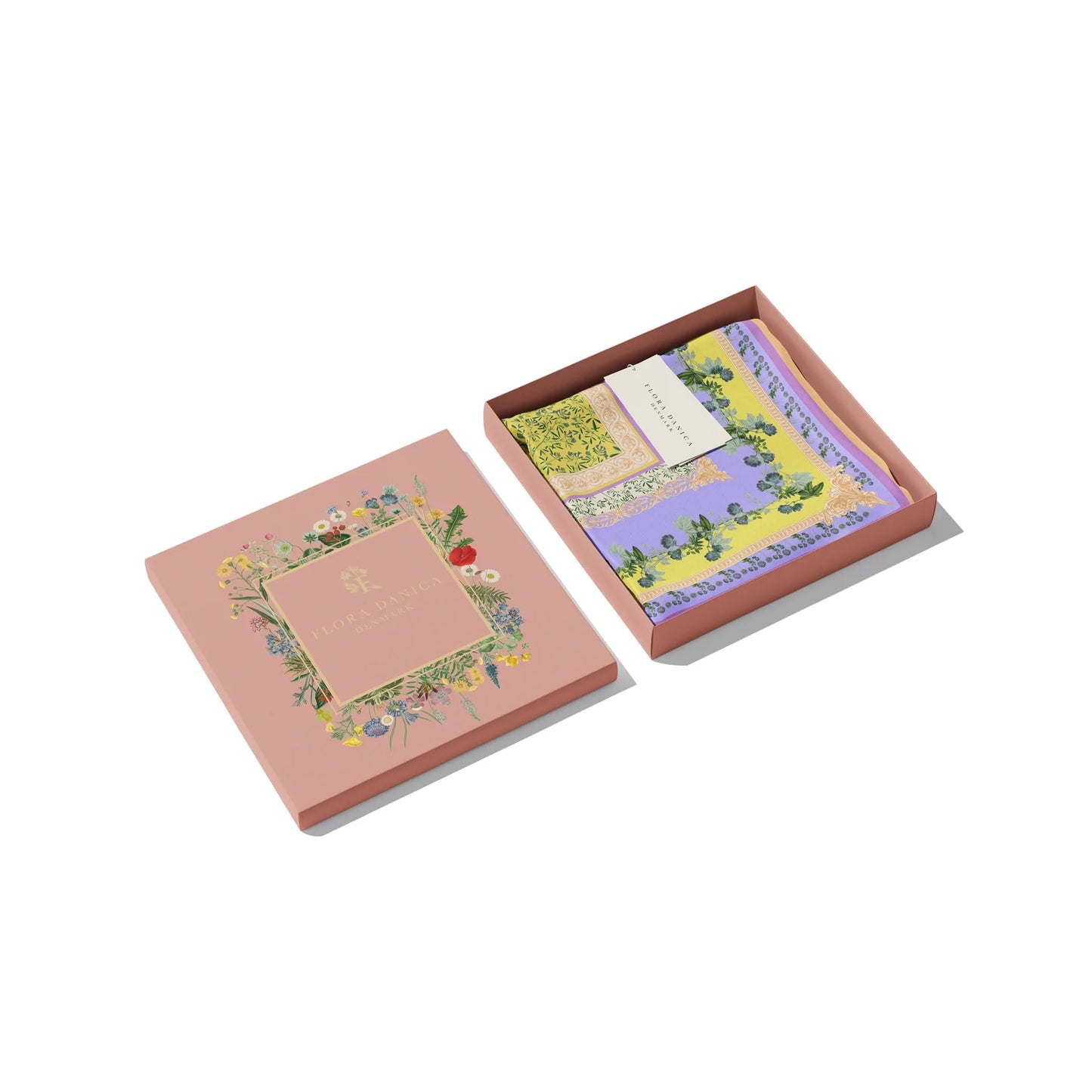 Sherbert Garden Seidenschal. Groß. 100 % Seide. Lila, Gelb und Rosa. Flora Danica Dänemark