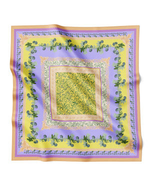 Sherbert Garden Seidenschal. Groß. 100 % Seide. Lila, Gelb und Rosa. Flora Danica Dänemark