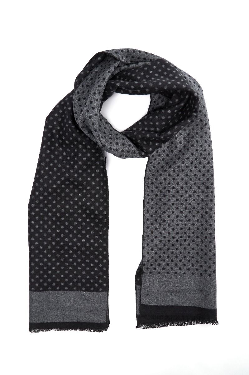 Schal mit Punkten für Herren. Schwarz, Blau und Grau. Seide. Verbindungsbinder