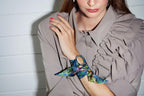 Asian Garden Twilly narrow scarf. 100% silk. Blue, green, pink. Bella Ballou