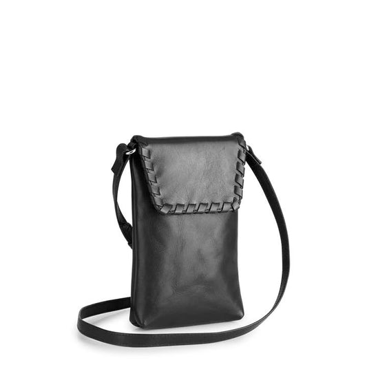 LuccaMBG mobile bag with strap. Whipstitch model. Black. Leather. Markberg