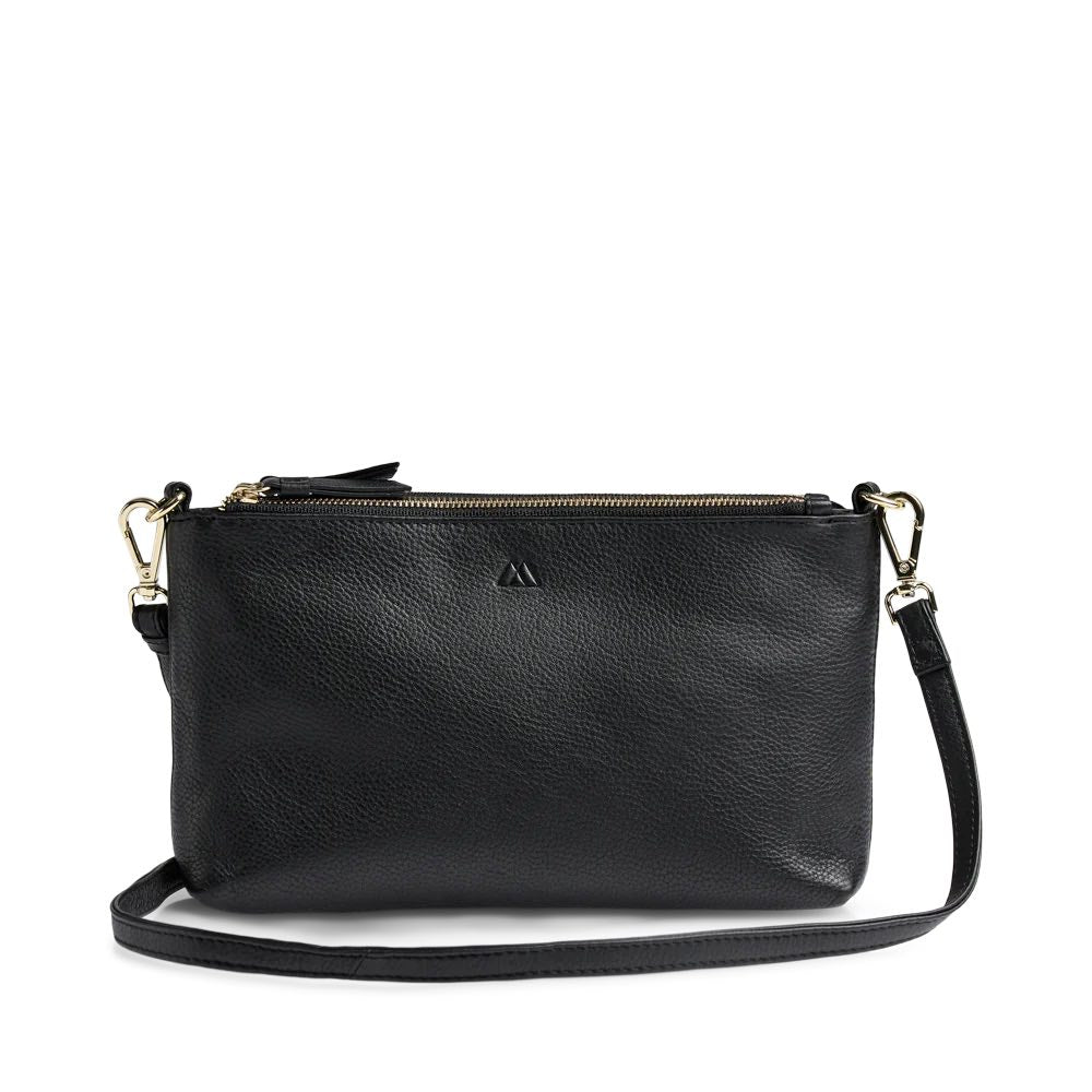 Sac bandoulière MikalaMBG. Noir et doré. Cuir. Markberg.