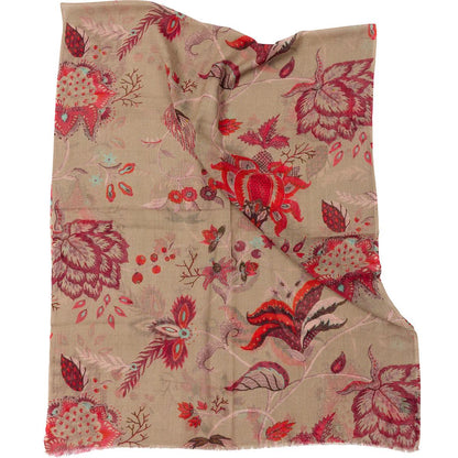 Vintage Flower tørklæde til hende. Uld og silke. Beige og rød. Bella Ballou