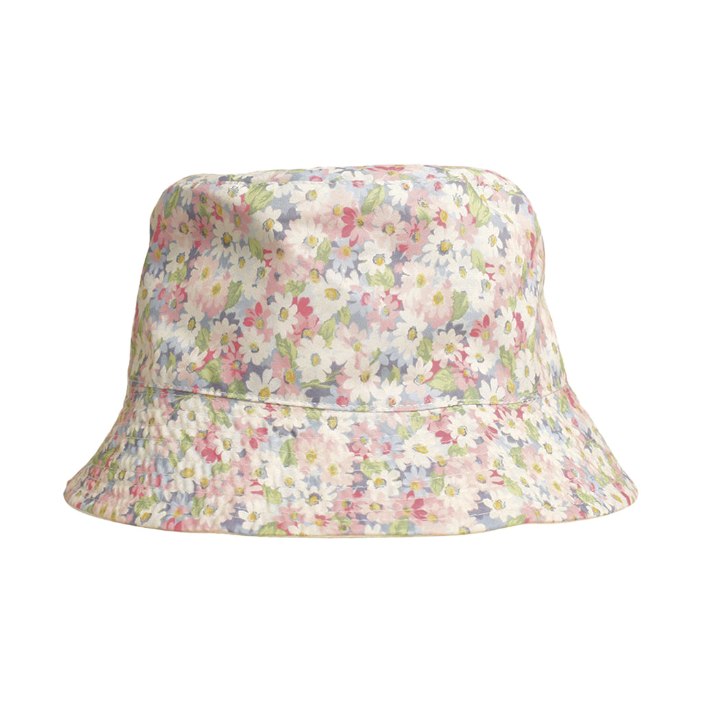 Bøllehat med blomster prints. Vendbar hat. Lyserød og hvid