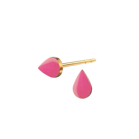 Spot ear studs. Tiny Drop. Gold plated. Pink. Scherning Copenhagen