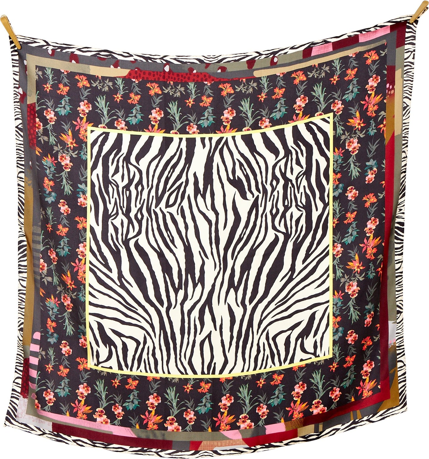 Wild Tapestry silketørklæde. 100% silke. Sort, creme. Bella Ballou