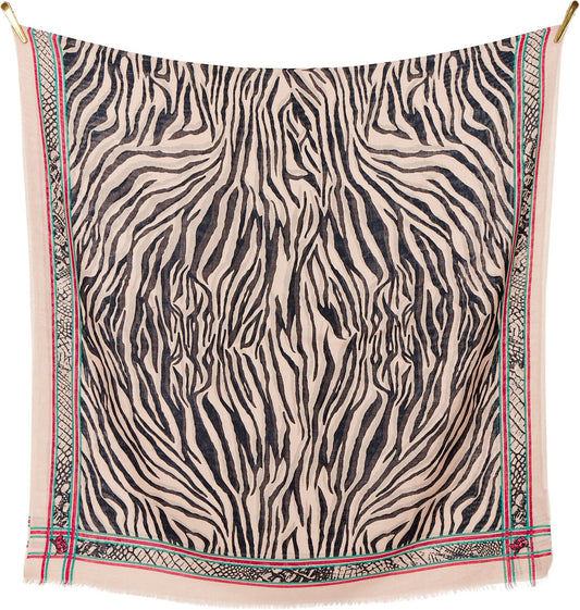 Zebra tørklæde i 50% uld og 50% silke. Kamel og sort. Bella Ballou